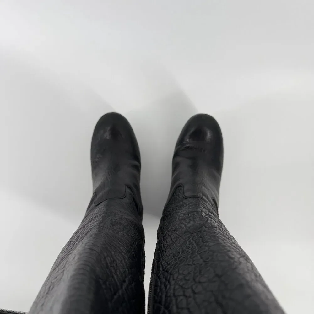 Tory Burch Dabney Knee High Wedge Boots Women’s 7.5 Black Pebbled Leather Zip Up